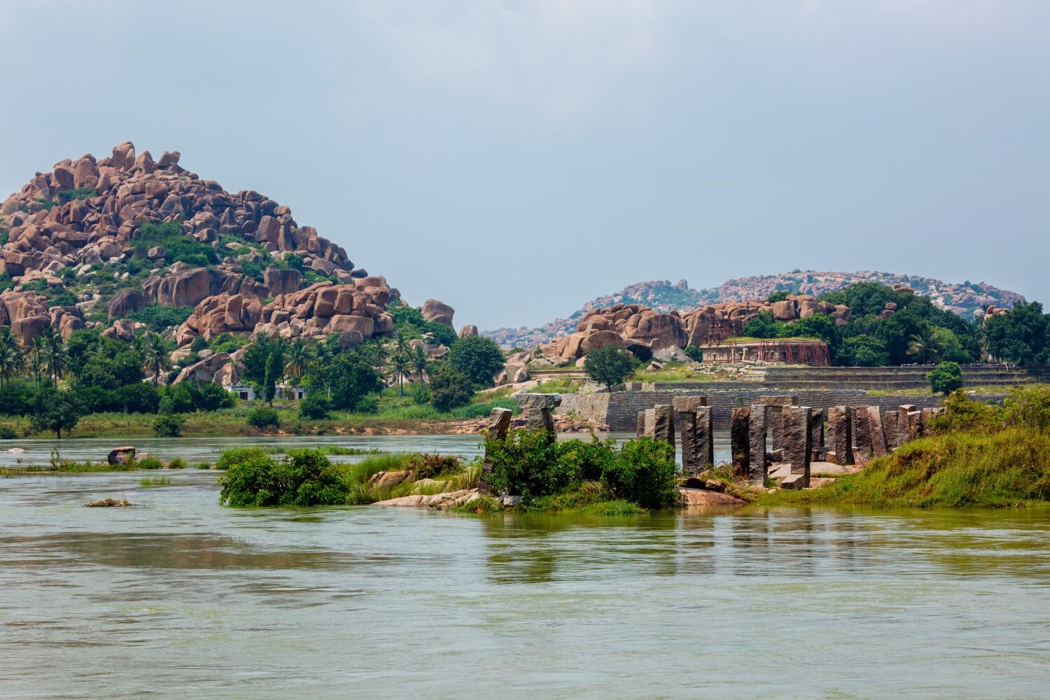 The Tungabhadra river flows through Hampi, India